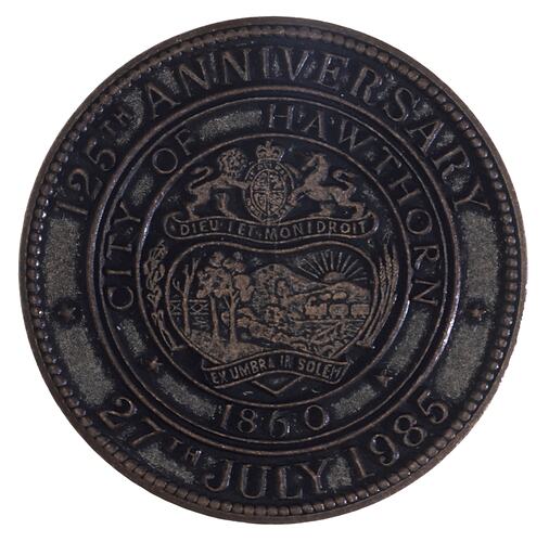 Medal - Sesquicentenary of Victoria, City of Hawthorn, 1985 AD