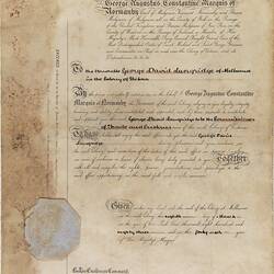 Certificate - Appointment of George David Langridge, Commissioner Trades & Customs, Melbourne, 8 Mar 1883