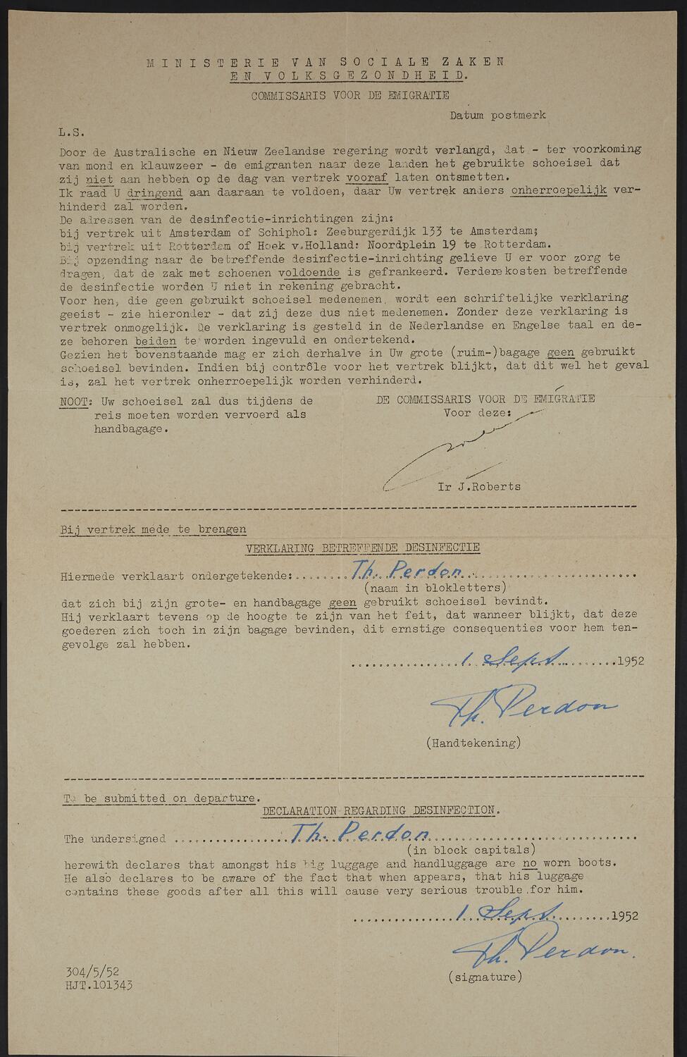 Declaration Disinfection Of Shoes, Ministry of Social Affairs and Public Health, The