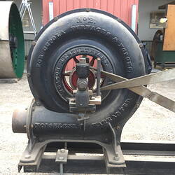 Close up of fan mounted on trolley frame.