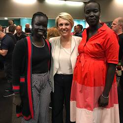 Digital Photograph - Nyadol Nyuon, Federal Shadow Education Minister Tanya Plibersek & Nyathia Nyuon, ABC Studio, Sydney, 10 Dec 2019