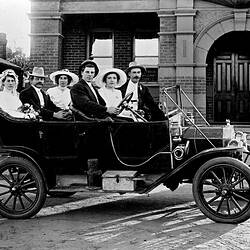 Negative - Wedding Party of Archibald McCallum & Myrtle Gould Seated in Car, New South Wales, circa 1915