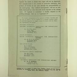 HT 56083, Pamphlet - 'Why Does White Australia Matter?', Victorian Association for Immigration Reform, Melbourne, circa 1968 (MIGRATION), Document, Registered