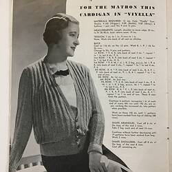 Black and white printed page with text and photograph of a woman.