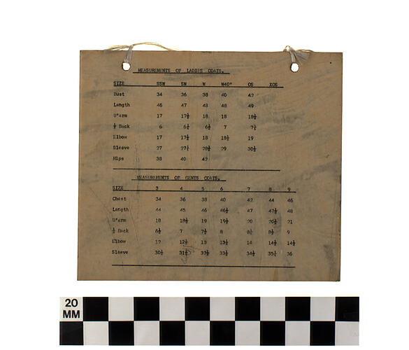 Sign Measurements of Ladies & Gents Coats, Simpson's Gloves, Richmond