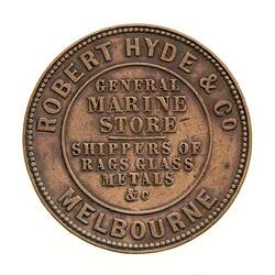 Token - Halfpenny, Robert Hyde & Co, Marine Store, Melbourne, Victoria, Australia, 1857