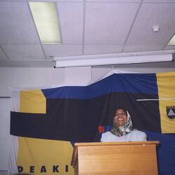 Digital Image - Waeza Osman Delivering Speech, Graduation Day, Deakin University, Burwood, 1998