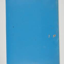 Back cover of blue folder.