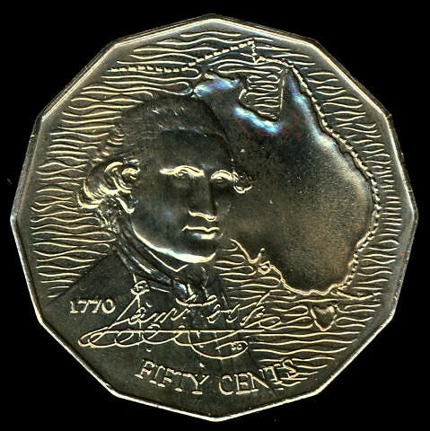 Coin - 50 Cents, Captain James Cook Bicentenary, Australia, 1970