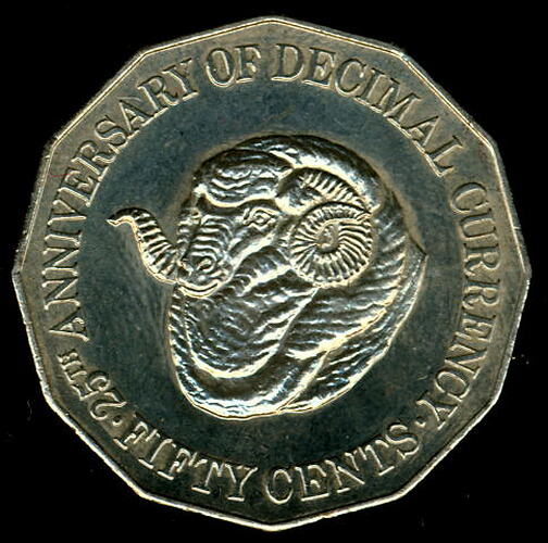 Australia, 50 Cents, 25th Anniversary of Decimal Currency, Obverse