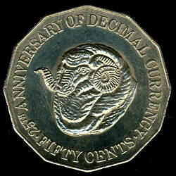 Coin - 50 Cents, 25th Anniversary of Decimal Currency, Australia, 1991