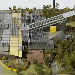 Model (detail) of Melbourne Museum. View from west.