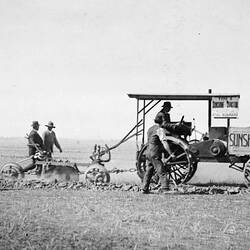 Photograph - H.V. McKay, 'Sunshine' Type A Benzene Farm Tractor with Disc Plough Undergoing Field Trial, Werribee, Victoria, 1918