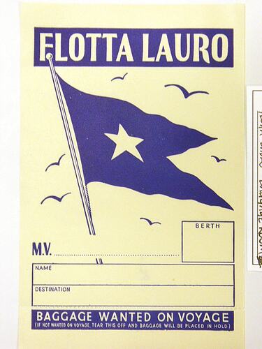 Baggage Label - Flotta Lauro "Baggage Wanted on Voyage"