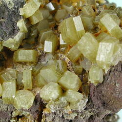 Detail of hexagonal yellow-green crystals.