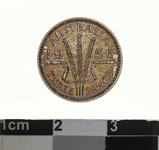 Proof Coin - Threepence, Australia, 1956, photographed by Museums Victoria