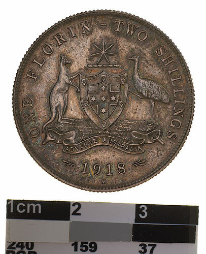 Coin - Florin (2 Shillings), Australia, 1918, photographed by Museums Victoria