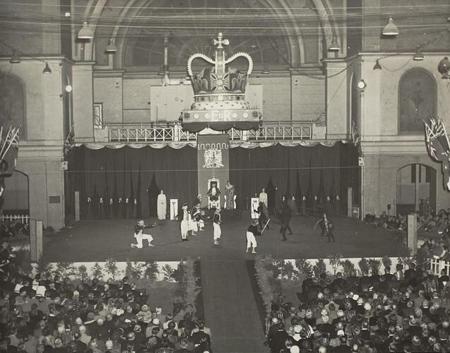 Digital Photograph - Dramatic Tableau, Celebrations for Coronation of Queen Elizabeth II, Royal Exhibition Building, Carlton, 1953