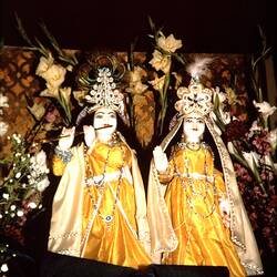 Digital Photograph - Figures of Krsna and Radharani, The Krsna Temple, St Kilda, circa 1973.