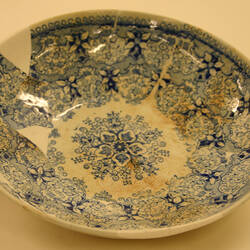 Tea Saucer - Whiteware, Blue, Transfer-printed, Floral Pattern, after 1805 (Fragment)