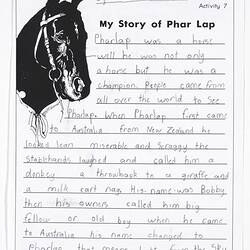 Letter - My Story of Phar Lap