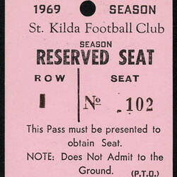 Season Ticket - St. Kilda Football Club 1969 Season