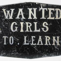 Sign - 'Wanted Girls to Learn', Simpson's Gloves, Richmond, Victoria, circa 1950s