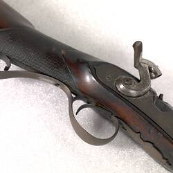 Detail of single barrelled shotgun.