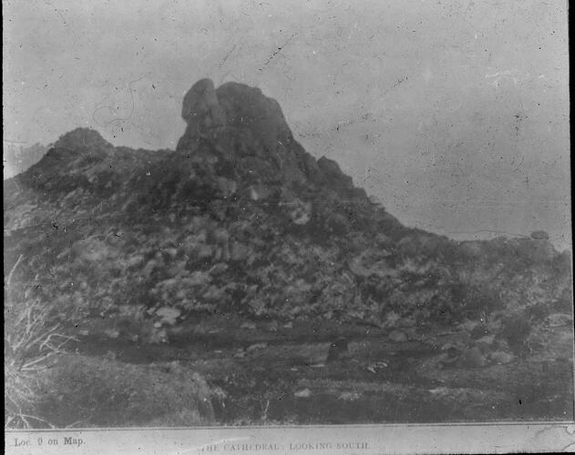 Lantern Slide - Cathedral, Mt Buffalo, Victoria, 1908. [BA 1855]
