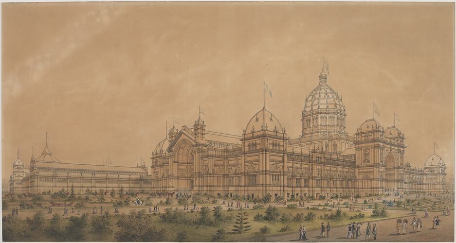 Watercolour - The Exhibition Building, Melbourne, Framed, 1880
