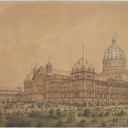 Watercolour - The Exhibition Building, Melbourne, Framed, 1880