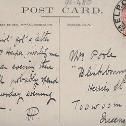 Postcard - Southern Facade, Exhibition Building, Sunny South Series, Melbourne, circa 1906 (Reverse)