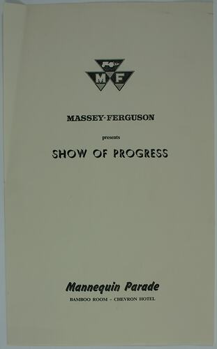 Draft Program - 'Mannequin Parade', Show of Progress, Massey Ferguson, 1960