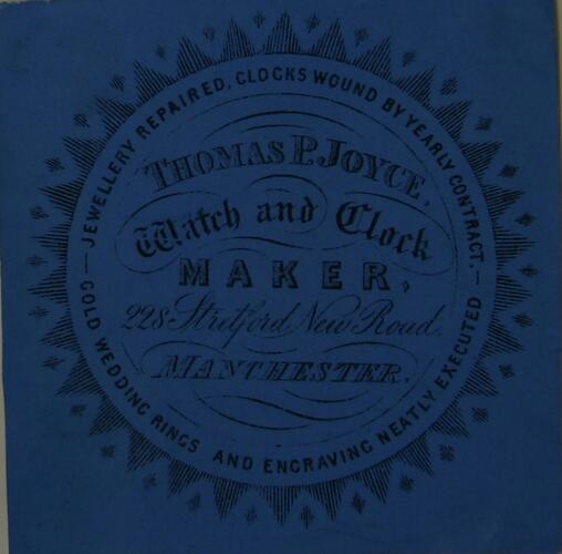 Watch Paper - Thomas P. Joyce, Manchester, circa 1860
