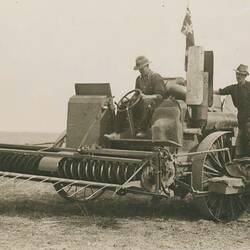 Photograph - H.V. McKay, Prototype Sunshine Auto Header with Moline Tractor Engine, Horsham, Victoria, 1924