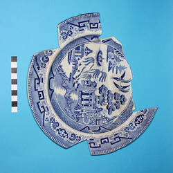 Dinner Plate - Whiteware, Blue Transfer-printed, Willow Pattern, after 1805 (Fragment)