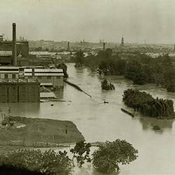 Aerial view of the Kodak factory at Abbotsford during the Abbotsford flood of 1934.