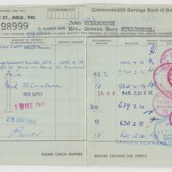Passbook - Commonwealth Savings Bank, Myerscough, 1963-1964
