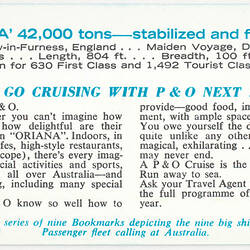 Bookmark - P&O Line, SS Oriana 42,000 Tons