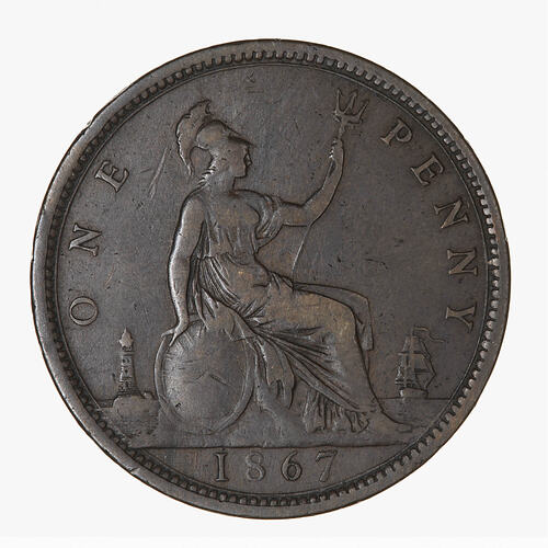 Coin - Penny, Queen Victoria, Great Britain, 1867 (Reverse)