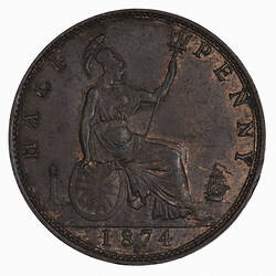 Coin - Halfpenny, Queen Victoria, Great Britain, 1874 (Reverse)