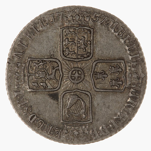 Coin - Sixpence, George II, Great Britain, 1757 (Reverse)