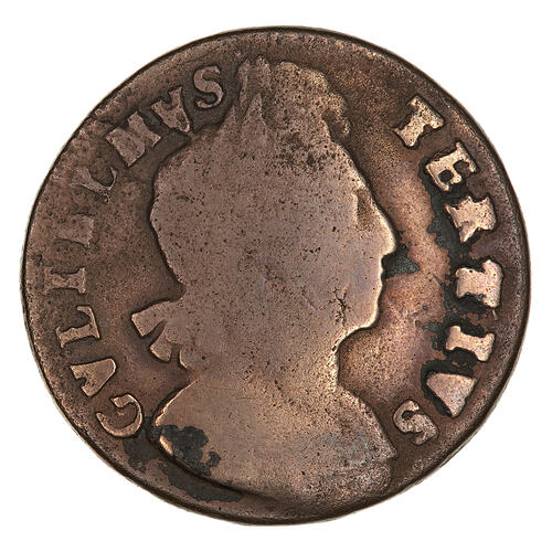 Coin - Halfpenny, William III, England, Great Britain, 1701 (Obverse)