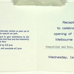 Entree Card - Department of Civil Aviation, Opening of Melbourne Airport, Tullamarine, Victoria, 1 Jul 1970