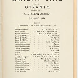 Booklet - List of Passengers & General Information, Orient Line, 1954