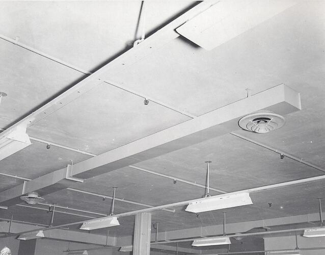 Photograph - Kodak Australasia Pty Ltd, Ductwork & Lighting Fittings on Ceiling of Building 5, Kodak Factory, Coburg, 1958