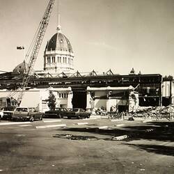 Photograph - Demolition of Royale Ballroom from Gate 4 Nicholson Street, Exhibition Building, Melbourne, 1979