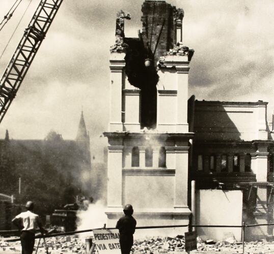 Photograph - Demolition of West Tower of Royale Ballroom, Exhibition Building, Melbourne, 1979