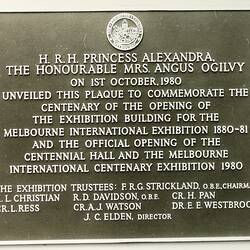 Photograph - Plaque Commemorating the Centenary of the Melbourne International Exhibition, Royal Exhibition Building, Melbourne, circa 1980