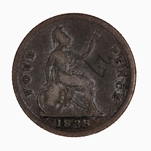 Coin - Groat, Queen Victoria, Great Britain, 1838 (Reverse)